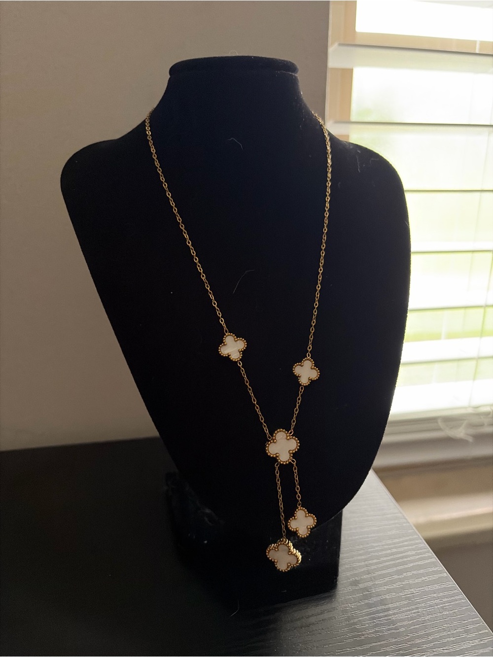 Van Cleef & Arpels Gold Long Necklace with White Alhambra Motifs